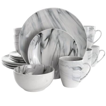 Fastfood 16 Piece Fine Marble Stoneware Dinnerware Set, Black & White FA1667289